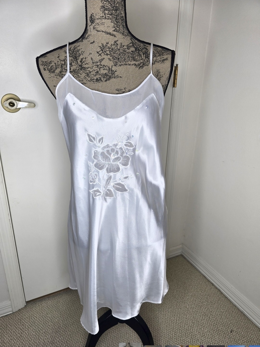 Delicate White Satin Floral Slip - Women’s Nightdress
